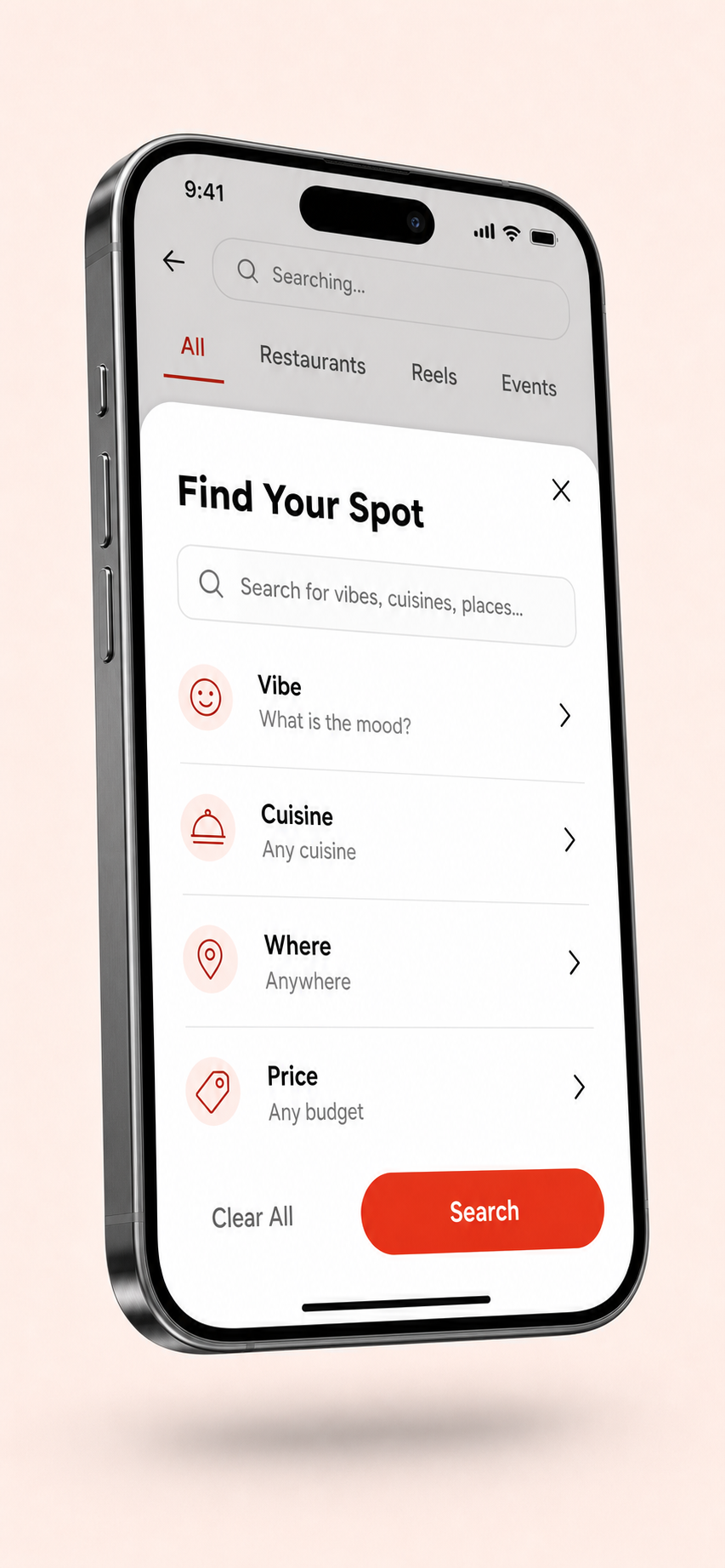 Savrli vibe picker showing mood categories like Romantic, Lively, and Late-night.